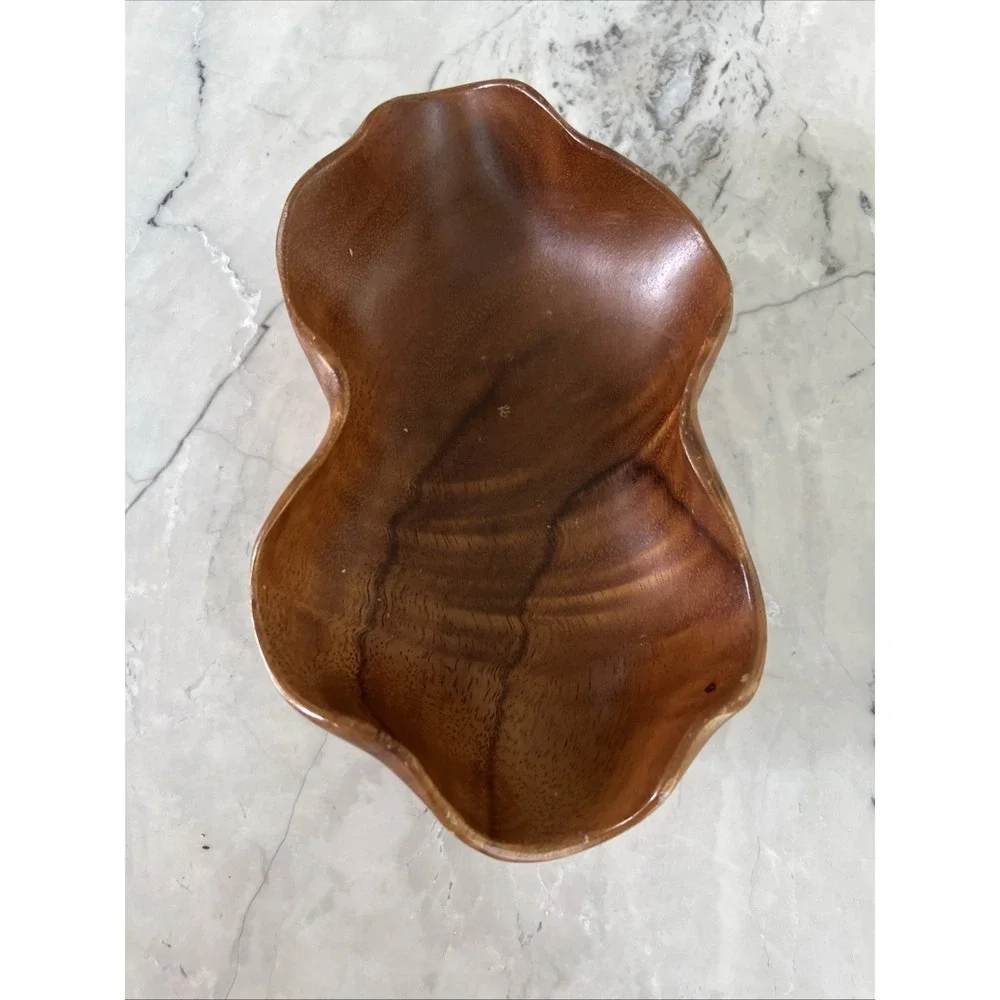 Monkey Pod Wood Bowl Serving Tray MidCentury‎ Modern Scalloped HandCrafted VTG